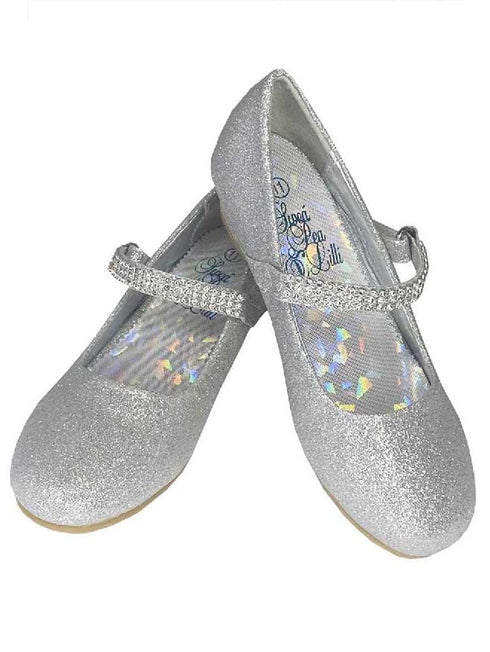 Lito Girls Silver Rhinestone Strap Mia Occasion Dress Shoes 11-6 Kids - SophiasStyle.com
